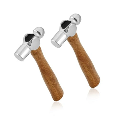 PH PandaHall 2pcs Mini Ball Peen Hammer 4oz Carbon Steel Jewelry Dual-Sided Metal Hammers with Wooden Handle for Household Workshop Metal Forming Repairing Stamping, 6.2"