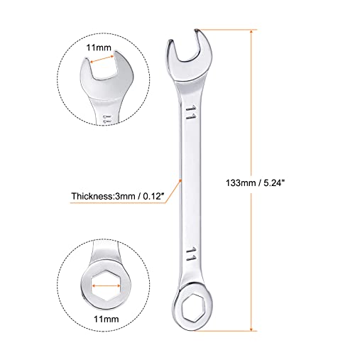 uxcell Thin Combination Wrench with Offset 6-Point End and Angled Open End, Metric Mirror-Chrome Plated High Carbon Steel, for Household Repairs, 11mm - size: 11mm