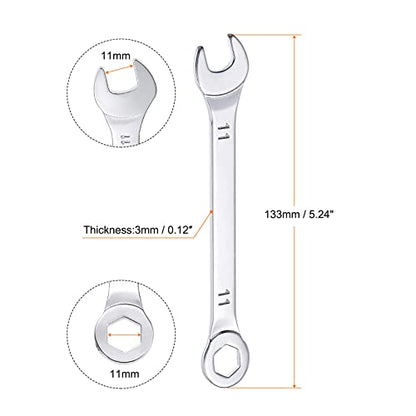 uxcell Thin Combination Wrench with Offset 6-Point End and Angled Open End, Metric Mirror-Chrome Plated High Carbon Steel, for Household Repairs, 11mm - size: 11mm