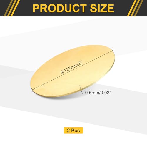 uxcell 2Pcs Brass Round Plate, 0.02"(0.5mm) Thick 5"(127mm) Dia H65 Brass Round Disc Blank Metal Sheet Copper Circle Disc for Metal Stamping DIY Crafts - size: 0.02"x 5"