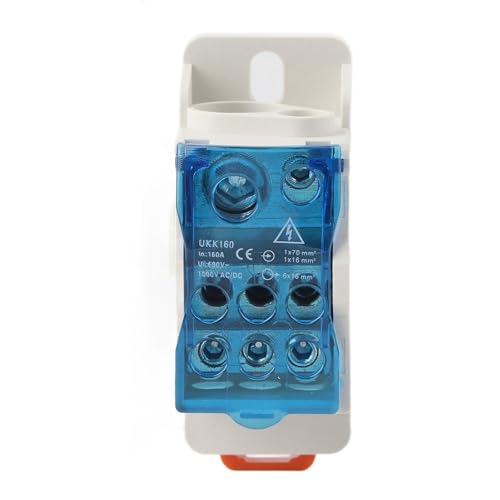 UKK160 DIN Rail Terminal Block Box 160A 690V - Transparent Cover Distribution Box for Power Cabinets, 6 Output Universal Junction