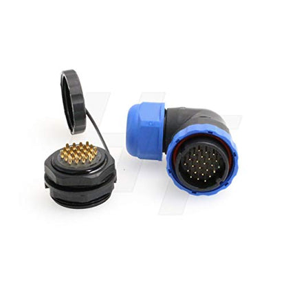 HangTon HE29 24 Pin Plastic Waterproof Connector Threaded Outdoor Industrial Automotive Electrical Power Circular Male Female Angled Wire Cable Plug + Panel Socket (24 pin) - size: 24 pin