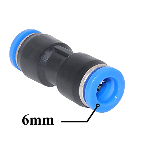 Beduan Push to Connect Fitting, 6mm Tube OD Pneumatic Quick Adapter Tubing Air Hose Line Pipe Fitting 20Pcs For 1/4" Tube OD - size: 6mm (20Pcs)