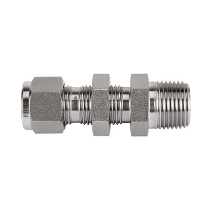316 Stainless Steel Bulkhead Connector 3/8" Tube OD x 3/8" Male NPT Compression Fitting 7500 psi, SS-BCM-FL6-NS6 - size: 3/8" OD x 3/8" MNPT