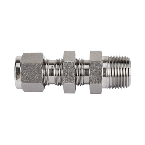 316 Stainless Steel Bulkhead Connector 1/8" Tube OD x 1/8" Male NPT Compression Fitting 10000 psi, SS-BCM-FL2-NS2 - size: 1/8" OD x 1/8" MNPT