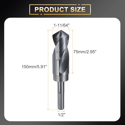 HARFINGTON 1-11/64" Drill Bit 1/2" Reduced Shank 3-Flat 4241 HSS 118° - size: 1-11/64" with 1/2" Shank