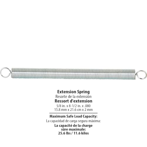 Prime-Line SP 9635 Extension Spring, Spring Steel Construction, Nickel-Plated Finish, 0.080 GA x 5/8 in. x 8-1/2 in., Closed Single Loop (Single Pack)