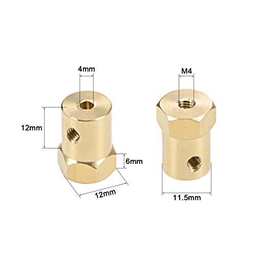 uxcell Hex Coupler 4mm Bore Motor Hex Brass Shaft Coupling Flexible Connector for Car Wheels Tires Shaft Motor 2pcs - size: 4mm