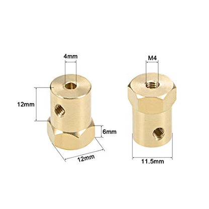 uxcell Hex Coupler 4mm Bore Motor Hex Brass Shaft Coupling Flexible Connector for Car Wheels Tires Shaft Motor 2pcs - size: 4mm