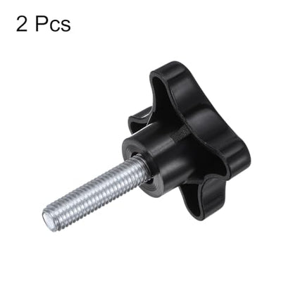 HARFINGTON 2pcs Star Knobs M10 x 35mm Male Thread Plastic 4-Star Stud Knob Hand Tightening Clamping Screw Replacement Threaded Handle, Black - size: M10 x 35mm