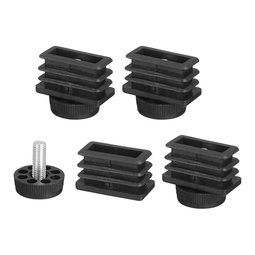 uxcell 4 Set Leveling Feet, 20x40mm Plastic Adjustable Furniture Leg Leveling Rectangle Tube Insert Screw-in Glide Levelers Fit Hole 20mm for Table Chair Furniture, Black - size: 20x40mm