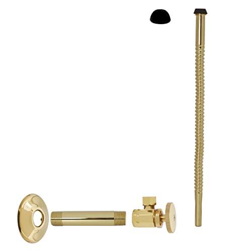 Westbrass D103K12-01 1/2" IPS x 3/8" OD x 12" Corrugated Riser Supply Line Kit with Round Handle Angle Supply Shut Off Valve for Faucet and Toilet, Polished Brass - color: Polished Brass