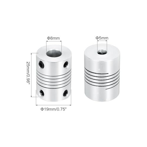 uxcell 2Pcs 5mm to 8mm Aluminum Alloy Shaft Coupling L25xD19 Flexible Coupler Beam for 3D Printer CNC Machine DIY Encoders and Motors Shaft,Silver - size: 5mm to 8mm