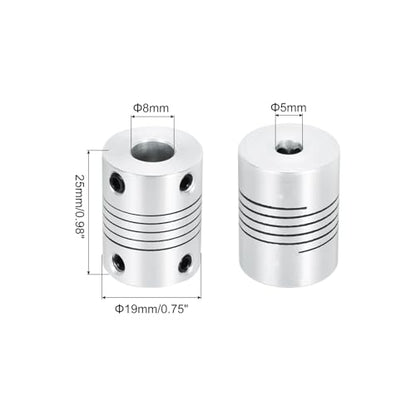 uxcell 2Pcs 5mm to 8mm Aluminum Alloy Shaft Coupling L25xD19 Flexible Coupler Beam for 3D Printer CNC Machine DIY Encoders and Motors Shaft,Silver - size: 5mm to 8mm