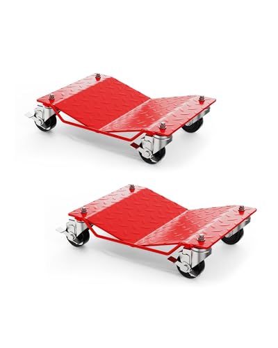 Heavy Duty Car Wheel Dolly Set – Set of 2, 1500 lbs Each, 3000 lbs Total, 360° Swivel Lockable Casters, Anti-Skid Plate, Steel Build, for Garage, Workshop - color: Red, size: 2