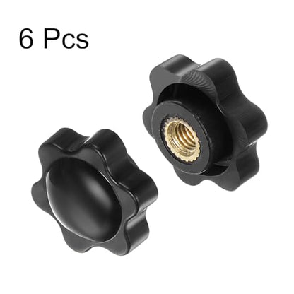 HARFINGTON 6pcs Star Knobs M6 Female Thread 25mm 6-Point Plastic Head Brass Insert Non-Through Hole Screw-in Threaded Hand Knob Clamping Handle, Black - color: Black, size: M6 x 25mm