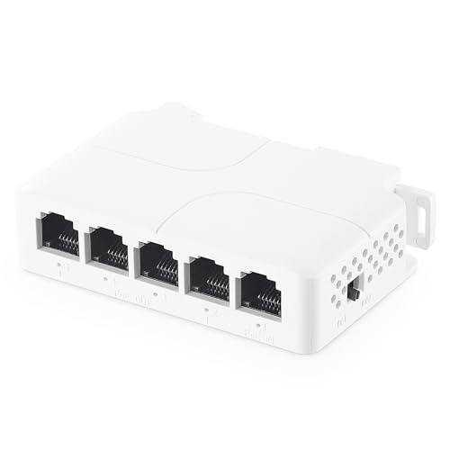 PoE Passthrough Switch, 1 in 4 Out Extender, IEEE802.3af/at/bt POE Powered 90W, 100Mbps Ethernet, Din Rail & Wall Mount Plug and Play