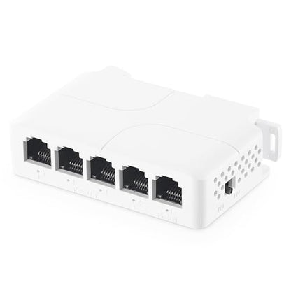 PoE Passthrough Switch, 1 in 4 Out Extender, IEEE802.3af/at/bt POE Powered 90W, 100Mbps Ethernet, Din Rail & Wall Mount Plug and Play