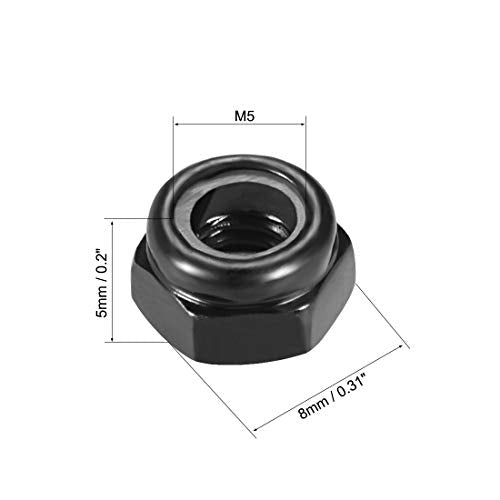 uxcell Hex Lock Nuts - M5 x 0.8mm Carbon Steel Nylon Insert Self-Locking Nuts for Fasteners, 50Pcs Black - size: M5 x 0.8mm
