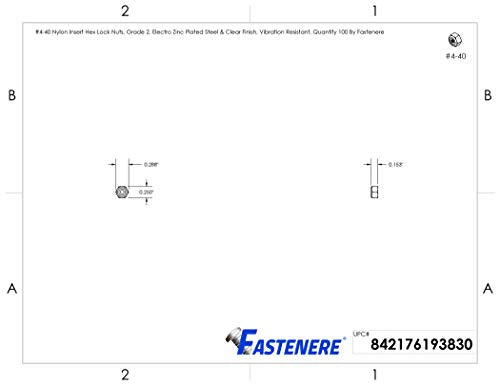 Fastenere Nylon Insert Hex Lock Nuts #4-40 Grade 2 Zinc, Clear Finish, Vibration-Resistant, Durable Hardware Nuts for Secure Fastening, Locking Nut, (100-Pack) - size: #4-40 (100 Pack)
