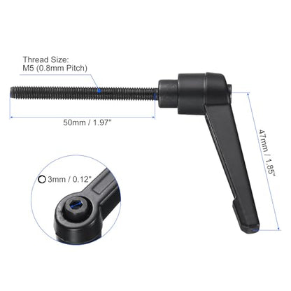 uxcell 4pcs Clamping Lever Handles, M5 x 50mm Black Oxide Carbon Steel Threaded Male Stud, Adjustable Handles Locking Quick Release Ratchet Push Button Bolt Knobs, Black - size: M5 x 50mm