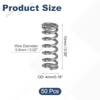 uxcell 50Pcs 304 Stainless Steel Compression Springs,0.5mmWD, 4mm ODx10mm L - size: 4mmx10mm