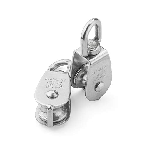M25 Single Pulley Block Loading 550lbs, CBTONE 10 Pack 304 Stainless Steel Wire Rope Single Roller 25mm Lifting Crane Swivel Hook