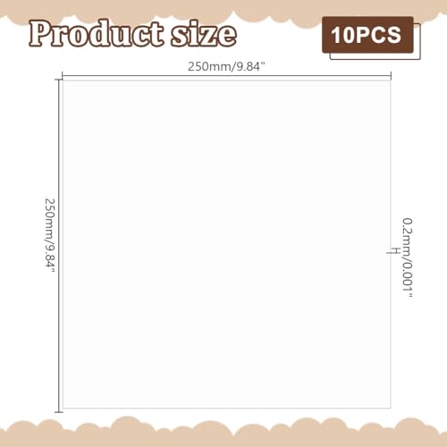 AHANDMAKER 10 Sheets Clear PET Sheet 9.84 x 9.84 Inch Transparent 0.2mm Thin Plastic Sheets Thin Acrylic Panel for Crafts, Picture Frames, Painting, DIY Display - size: 250x250x0.2mm