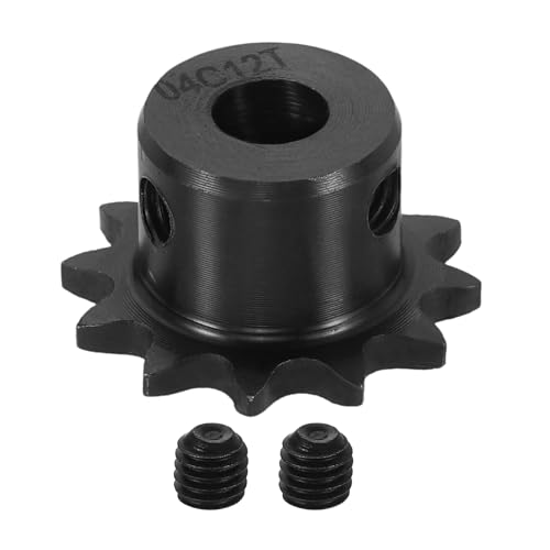 uxcell #25 Chain Roller Sprocket 7mm Bore 27.5mm OD, 12 Tooth C45 Carbon Steel ANSI #25 Roller Sprocket Round Hole with Set Screws for ISO 04C Chain, Black - size: 7mm Bore 27.5mm OD, 12 Tooth