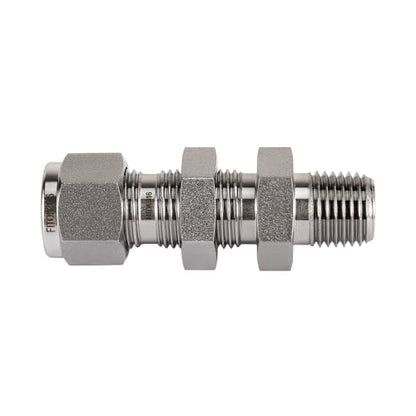 316 Stainless Steel Bulkhead Connector 3/8" Tube OD x 1/4" Male NPT Compression Fitting 7500 psi, SS-BCM-FL6-NS4 - size: 3/8" OD x 1/4" MNPT