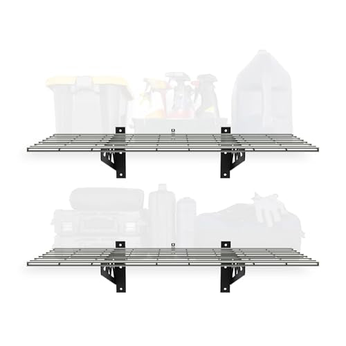 MonsterRax 18x36 White Garage Wall Shelf 2-Pack, 500lb, Hammertone - color: Hammertone, size: 18"x36"