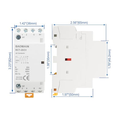BAOMAIN 24V AC 4-Pole 20A Modular Contactor, 3NO1NC, DIN Rail Mount