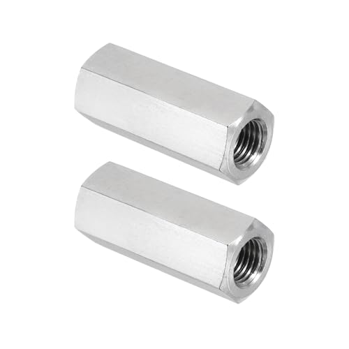 PATIKIL M10x1.25 Pitch 304 Stainless Steel Hex Coupling Nuts, 2 Pcs 40mm / 1.57" Length Fully Threaded Rod Coupling Nut Studding Connector Fasteners, Silver Tone - size: M10-1.25 x 40mm