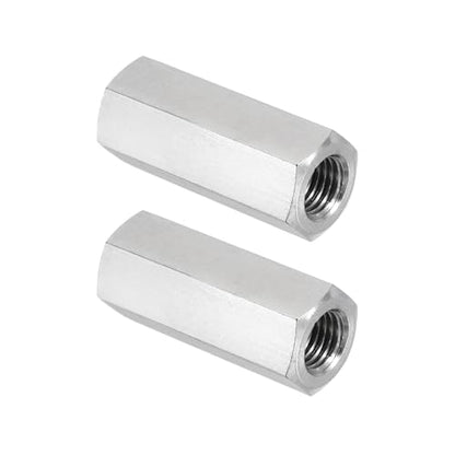 PATIKIL M10x1.25 Pitch 304 Stainless Steel Hex Coupling Nuts, 2 Pcs 40mm / 1.57" Length Fully Threaded Rod Coupling Nut Studding Connector Fasteners, Silver Tone - size: M10-1.25 x 40mm
