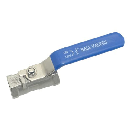 VARMHUS 1/2" Stainless Steel 304 Ball Valve 1Pc Type NPT Female Threaded with Heavy Duty Blue Vinyl Insulation Handle,CF8M Ristricted Flow,1000 WOG (1/2") - size: 1 Piece 1/2 inch
