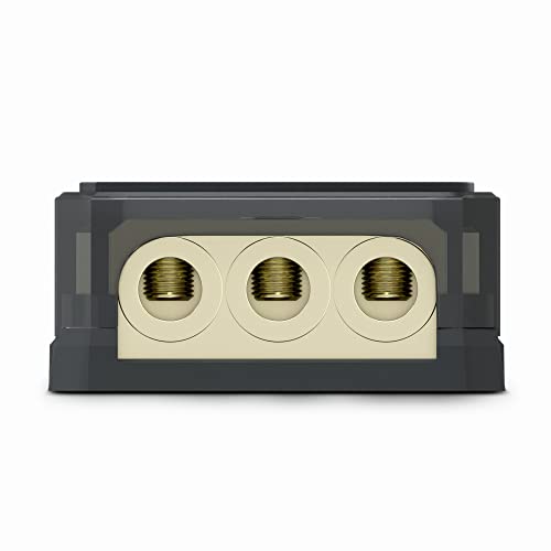 DS18 DB1030 Distribution Ground Block - 1 x 0GA in/ 3 x 0GA Out, Nickle Plated Internal Materials, High-Strength Heat Resistant Plastic Housing, Oversized Screws for Secure Connections (1 in 3 Out) - size: Single, style: 1X0GA in - 3X0GA Out