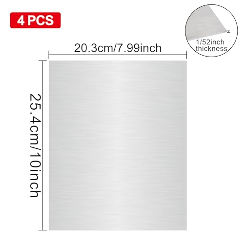 430 Stainless Steel Metal Sheets 8" x 10" x 1/52" Inch Metal Plates for Magnetic Mount Board Wall, Stainless Steel Shim Stock Plates for Crafting, Kitchen, Office(4PCS, Thickness 0.5mm)