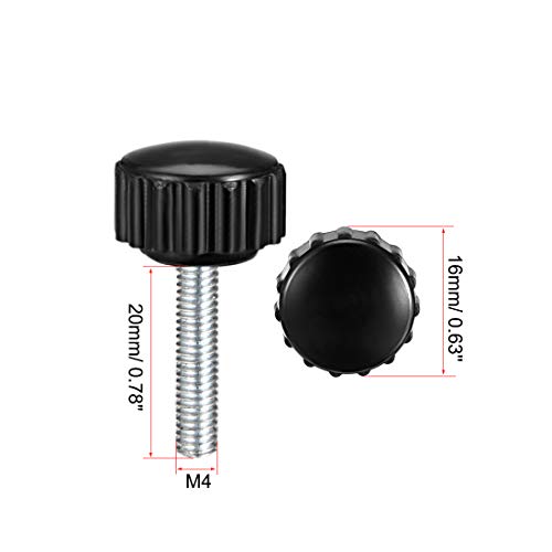 uxcell M4 x 20mm Metric Male Thread Knurled Clamping Knobs Grip Thumb Screw on Type Plastic Threaded Hand Bolt Knobs Black 12 Pcs - size: M4 x 20