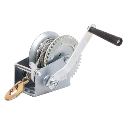 Boat Trailer Winch 1200lbs Hand Winch Heavy Duty Hook with 10m/33ft Steel Cable Hand Crank Ratchet Winch and Ratio 4.1:1 Gear 1 Speed Switchable 2 Way for Boat Trailer Marine Truck ATV - style: 1200LBS