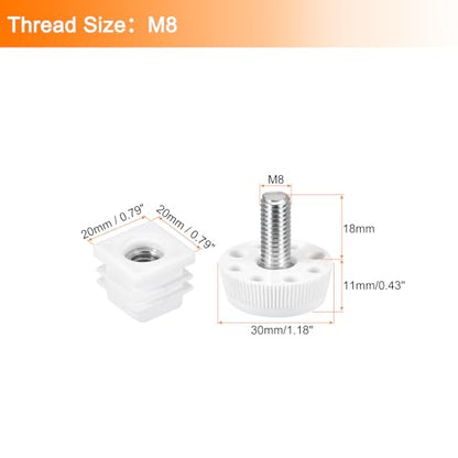 uxcell Furniture Leveling Feet, 16 Sets 20 x 20mm - Square Insert Furniture Adjustable Leveler, M8 Thread Nut Pipe Plug Blanking End Caps Insert (White) - size: 20 x 20mm