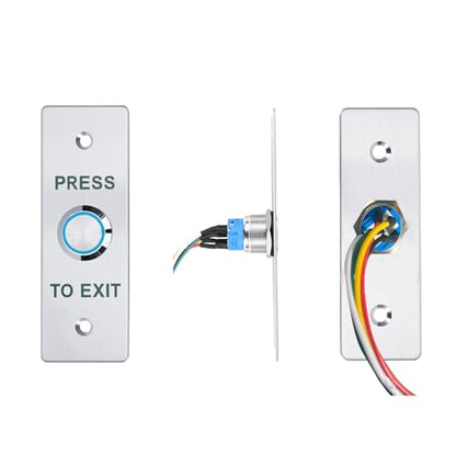 Push to Exit Button，12V DC Push to Exit Switch with LED Light, IP67 Waterproof,NC/NO/COM Outputs, Surface Mount Request-to-Exit Device for Access Control Systems (115X40-B) - color: 115X40-B
