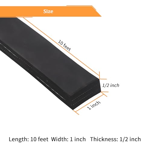 Adhesive Solid Neoprene Reinforced Rubber Strips with Cloth Insert, 1/2 Inch Thick x 1 Inch Wide x 10 Feet Long, Tensile-Resistant - size: 1" X 10', style: .500" thick(Adhesive）