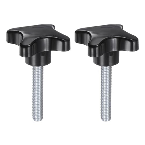 HARFINGTON 2pcs Star Knobs M10 x 50mm Male Thread Plastic 4-Star Stud Knob Hand Tightening Clamping Screw Replacement Threaded Handle, Black - size: M10 x 50mm