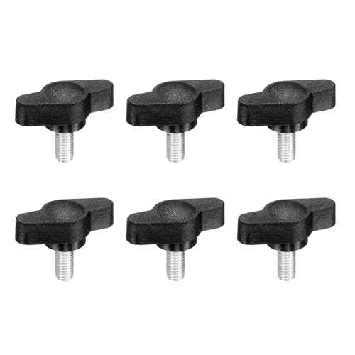 PATIKIL M5 x 10mm Tee Wing Thumb Screws, 6Pcs Carbon Steel Mechanical Handle Bolt Thumb Screws for Remove Replace Hand Clamping Tightening Knobs Power Supply, Black - size: M5 x 10mm