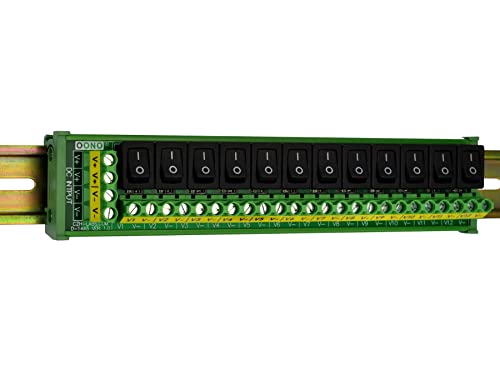 DIN Rail Mount 12 Channel Rocker Switch DC Power Distribution Strip Module - style: Rocker Switch, DIN Rail Mount