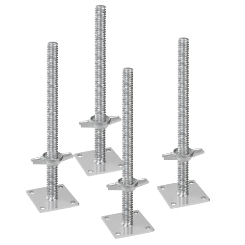 VEVOR 4-Pack Adjustable Leveling Jacks, 18.2 In Adjustable Height & 3307lbs/1500kg Total Load Capacity Scaffold Jacks Feet, Solid Carbon Steel Screw Jacks for Baker-Style Scaffolding Equipment, Silver