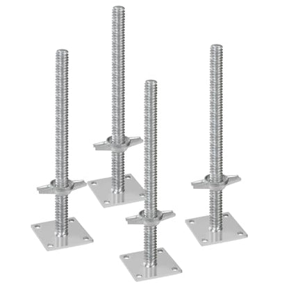 VEVOR 4-Pack Adjustable Leveling Jacks, 18.2 In Adjustable Height & 3307lbs/1500kg Total Load Capacity Scaffold Jacks Feet, Solid Carbon Steel Screw Jacks for Baker-Style Scaffolding Equipment, Silver