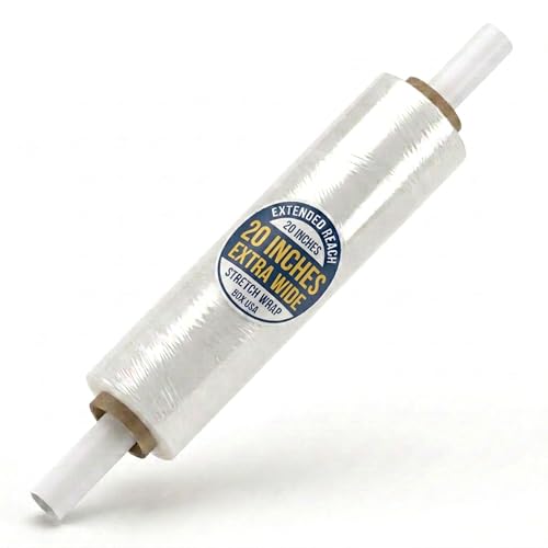 BOX USA Stretch Wrap Extra Wide Stretch Film Roll - 20 in Wide & 1000 ft long Clear Plastic Wrap with Handles for Pallet Wrapping Shipping Moving - size: 20" X 1000'