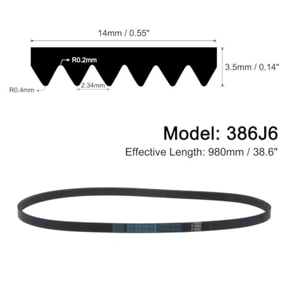 uxcell 386J6 PJ V-Ribbed Belt 6 Ribs 38.6" Length x 0.55" Width, EPDM Poly V Belt - size: 386J6