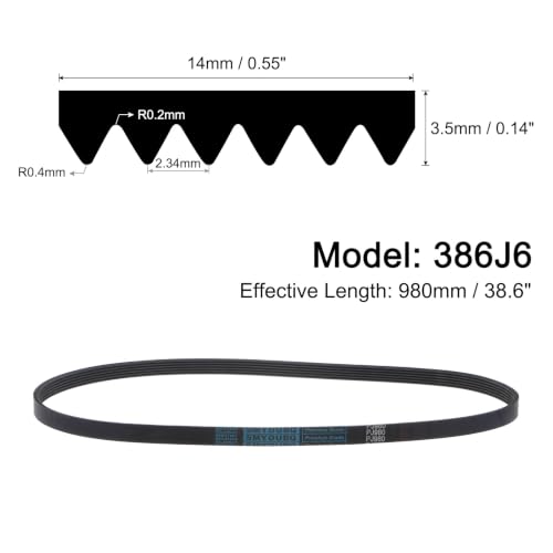 uxcell 386J6 PJ V-Ribbed Belt 6 Ribs 38.6" Length x 0.55" Width, EPDM Poly V Belt - size: 386J6